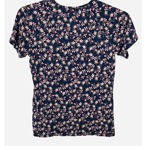 JOCKEY RELAX OR PLAY SHORT SLV T-SHIRT, WOMENS, M, NAVY BLUE-PINK GREEN FLORAL - Picture 3 of 8